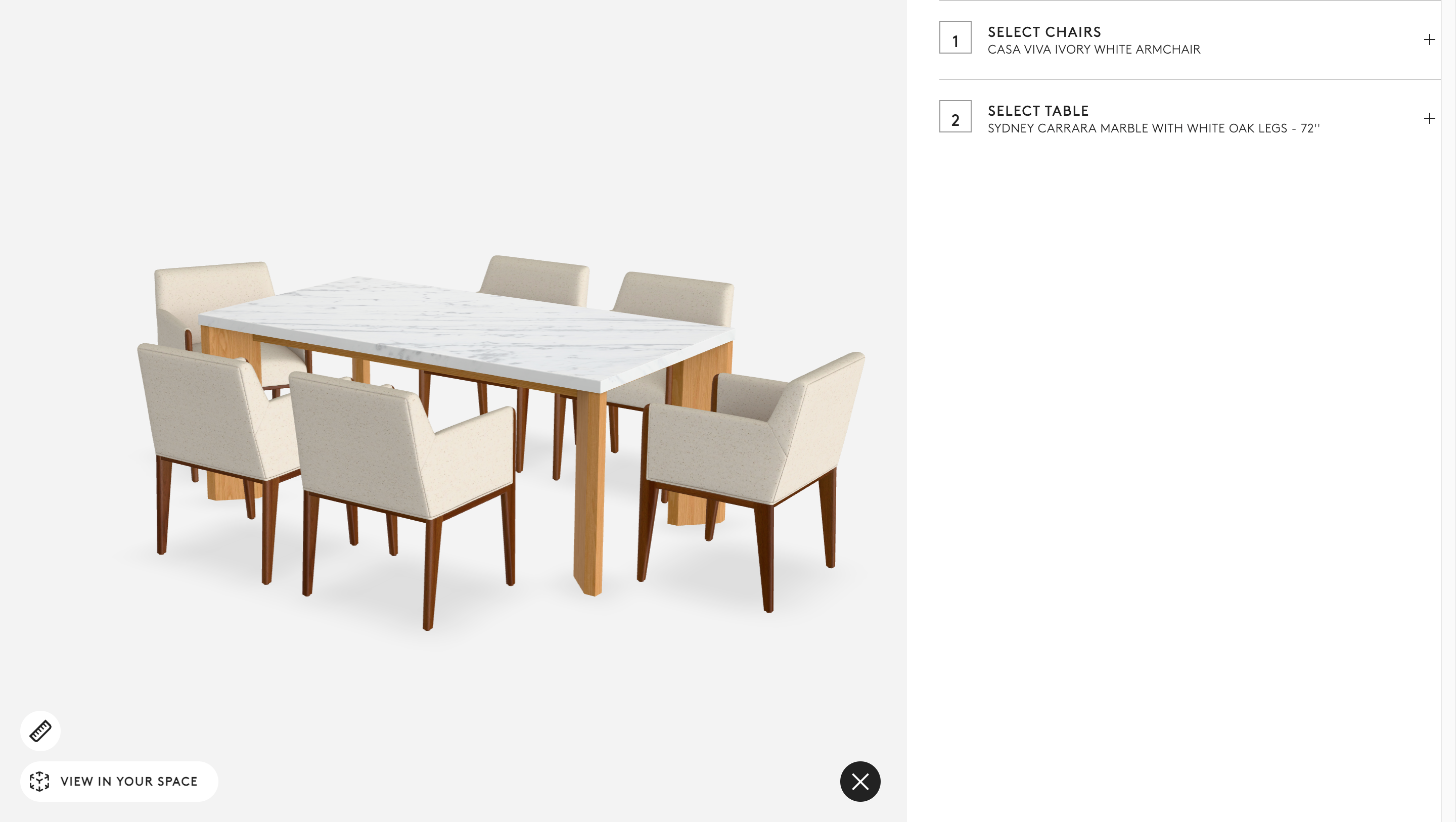 Crate and Barrel configurator, colour selection